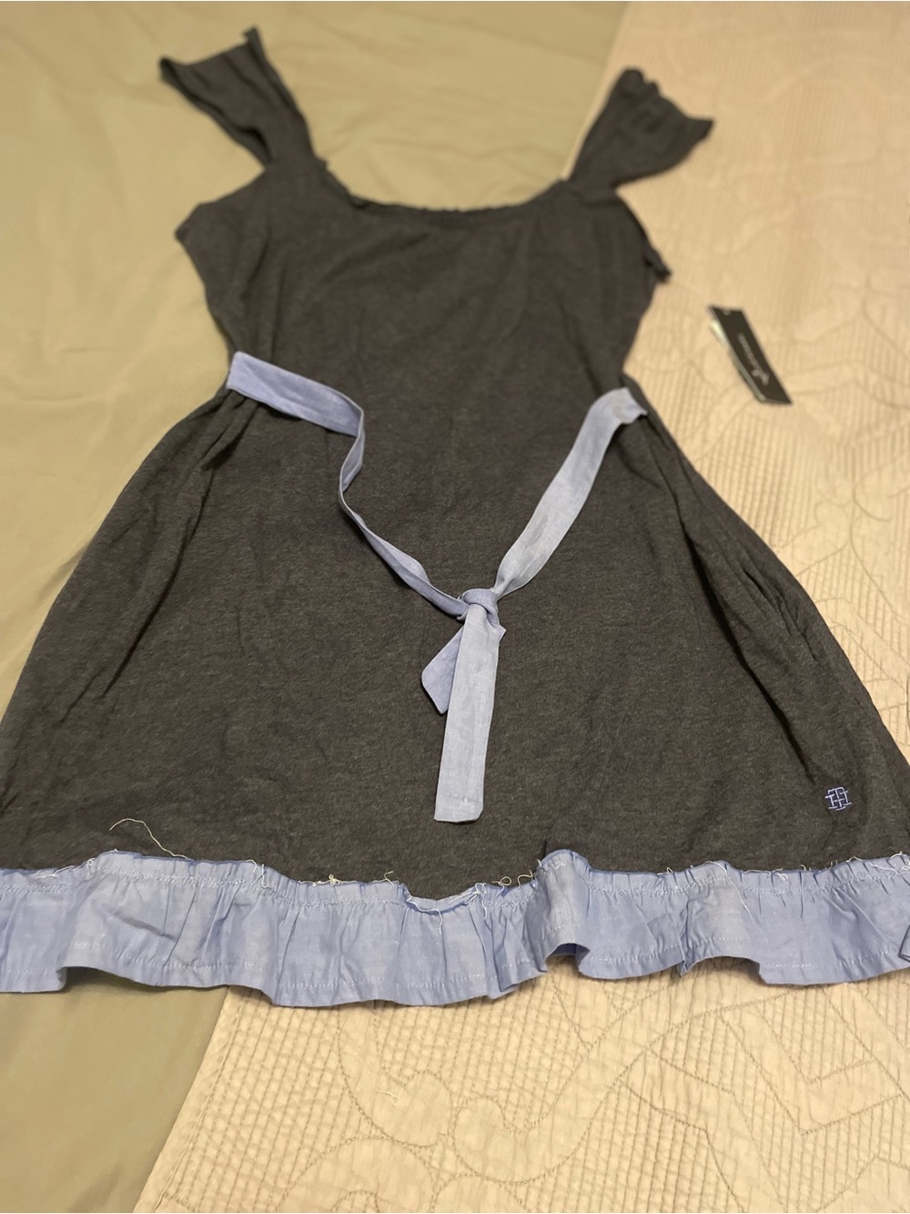 Girls Dark Gray Dress with Light Blue Trim